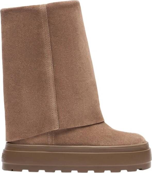 Casadei Taupe Suède Omgeslagen Rand Laarzen Beige Dames