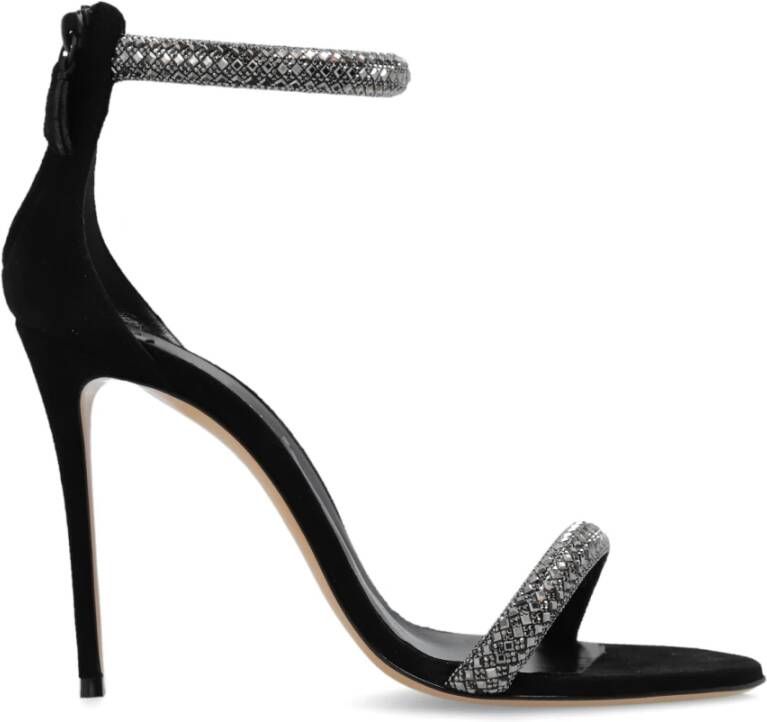 Casadei Zwarte Glitter Sandalen met Kristalversiering Black Dames