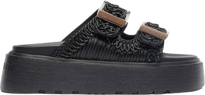 Casadei Geborduurde Zwarte Slides Black Dames