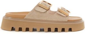Casadei Witte Leren Sandaal Slipper met Gespen Beige Heren
