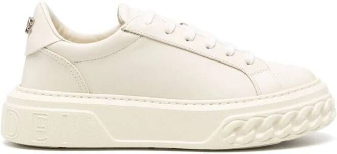 Casadei Witte Leren Veterschoenen Beige Dames