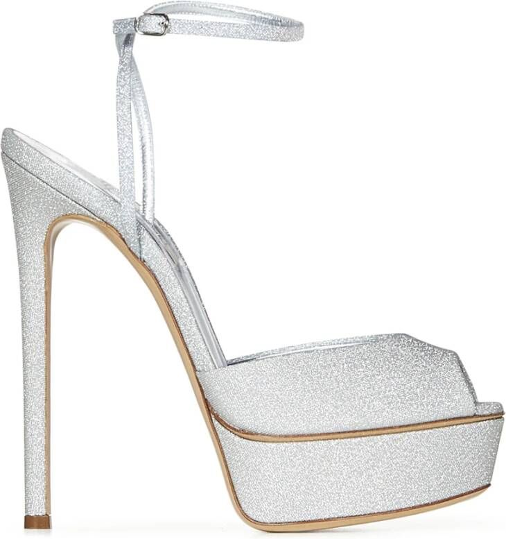 Casadei Zilver Glitter Hoge Hak Plateau Sandalen