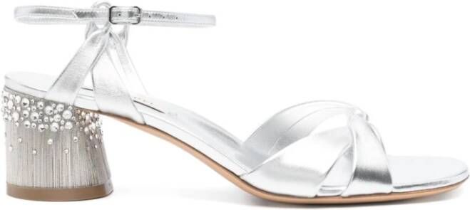 Casadei Zilveren Enkelband Lage Hak Sandalen