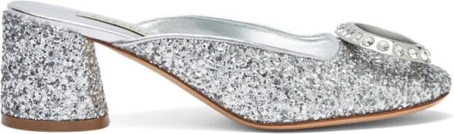 Casadei Zilveren Glitter Muiltje met Kristallen Ring Gray Dames
