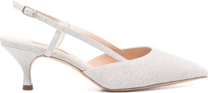 Casadei Zilveren Kitten Heel Slingback Schoenen