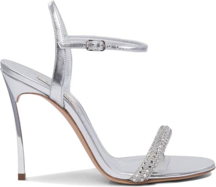 Casadei Zilveren Kristallen Hak Sandalen met Blad