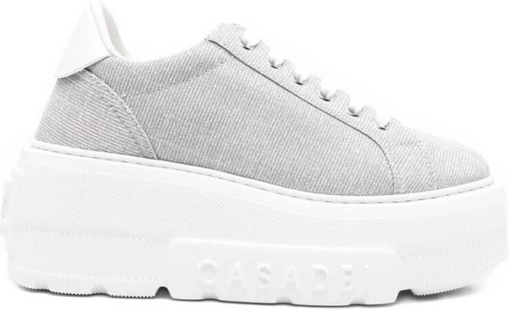 Casadei Zilveren Platform Sneakers Veters Ronde Neus