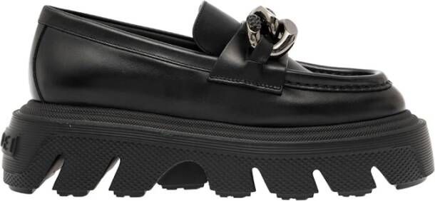 Casadei Zwarte Chain Chunky Mocassin Platte Schoenen Black Dames