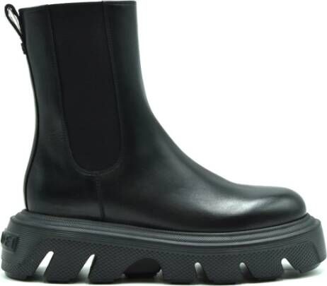 Casadei Zwarte Leren Platform Enkellaarzen Black Dames