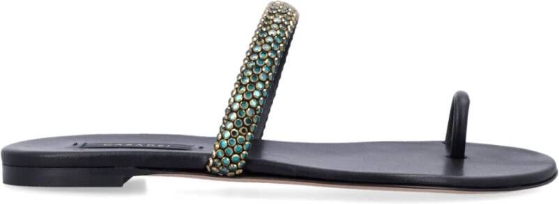 Casadei Zwarte Gesloten Platte Sandalen met Strass