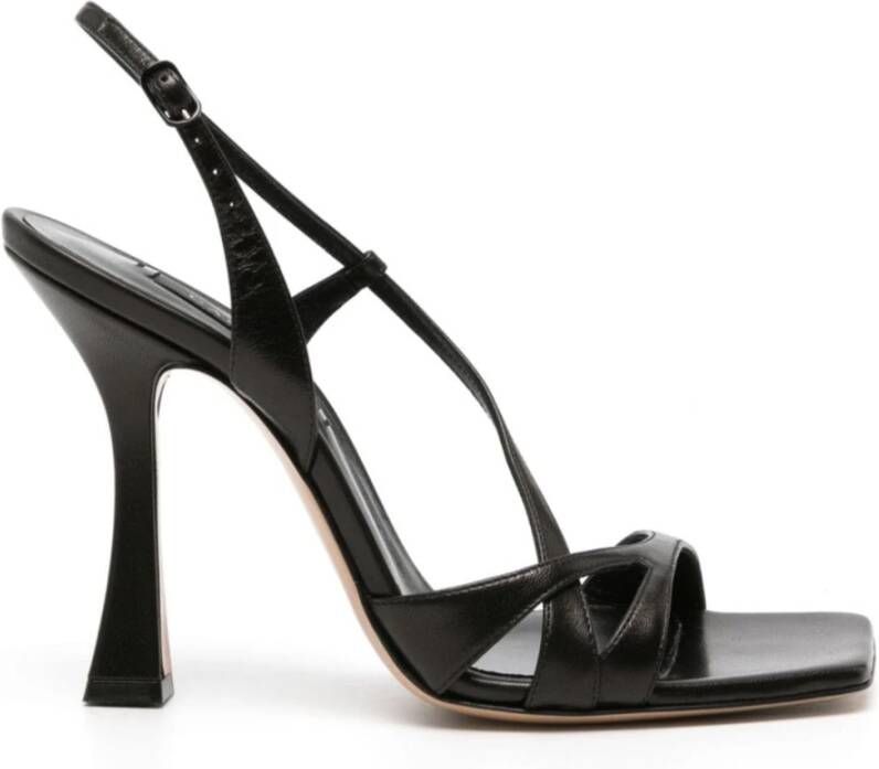 Casadei Zwarte Leren Sandalen met Streep Patroon Black Dames