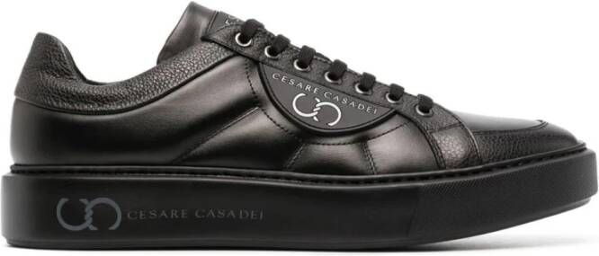 Casadei Zwarte Leren Sneakers voor Mannen Black Heren