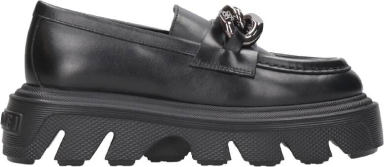 Casadei Zwarte Chain Chunky Mocassin Platte Schoenen Black Dames