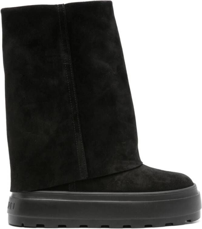 Casadei Zwarte Suède Plateau Enkellaarzen Black Dames