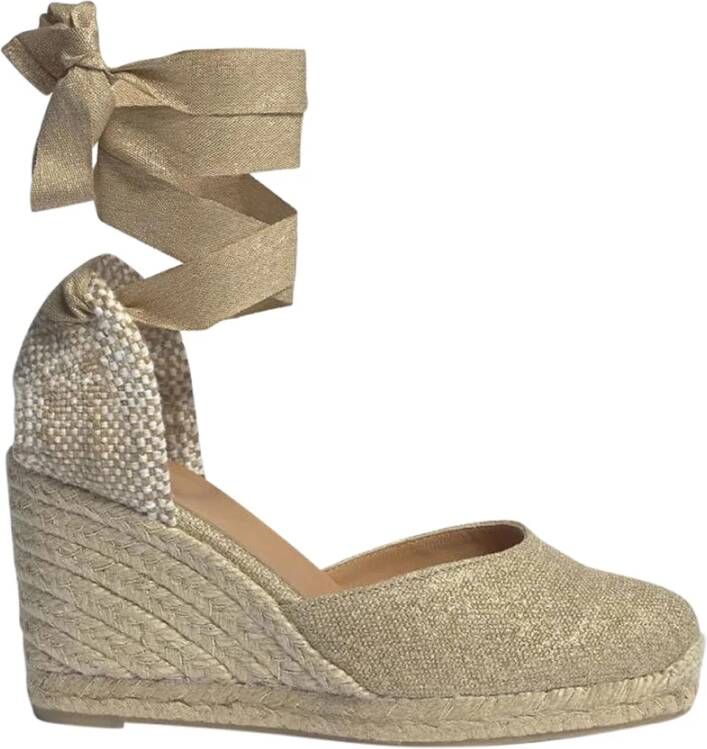 Castañer Beige Espadrille Sandalen met Raffia Sleehak Beige Dames