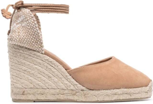 Castañer Beige Sandalen met Gevlochten Raffia Sleehak Beige Dames