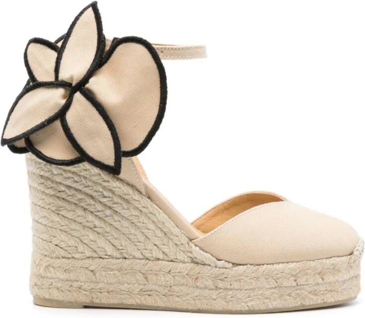 Castañer Beige Sleehak Bloem Platte Schoenen