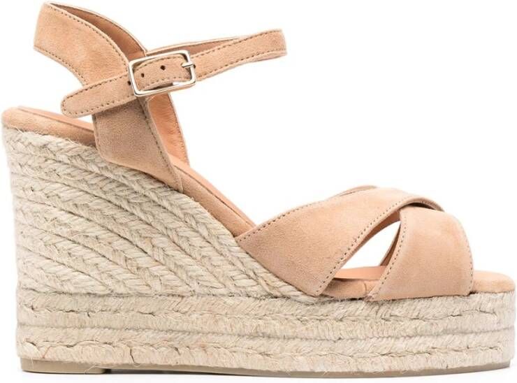 Castañer Beige Sleehak Sandalen met Kruisbanden Beige Dames