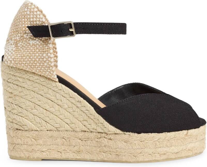 Castañer Bianca gecertificeerde katoenen espadrilles met striksluiting en 11 cm hak Black Dames