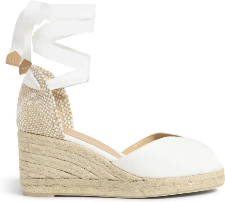 Castañer Bilina gewassen-katoenen espadrilles met striksluiting en 7 cm sleehak.