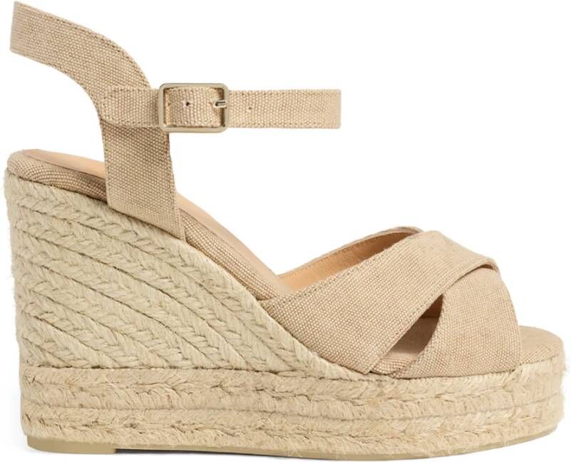 Castañer Cappuccino Canvas Sleehakken Verhoog Je Stijl Beige Dames