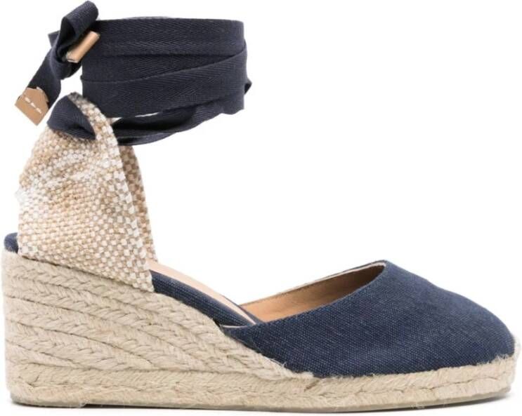 Castañer Blauwe Sleehak Espadrilles met Enkelbandjes Blue Dames