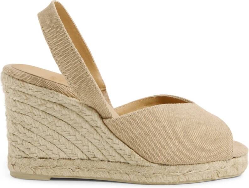 Castañer Brisa katoenen sandalen met gewassen afwerking en 9 cm sleehak. Beige Dames