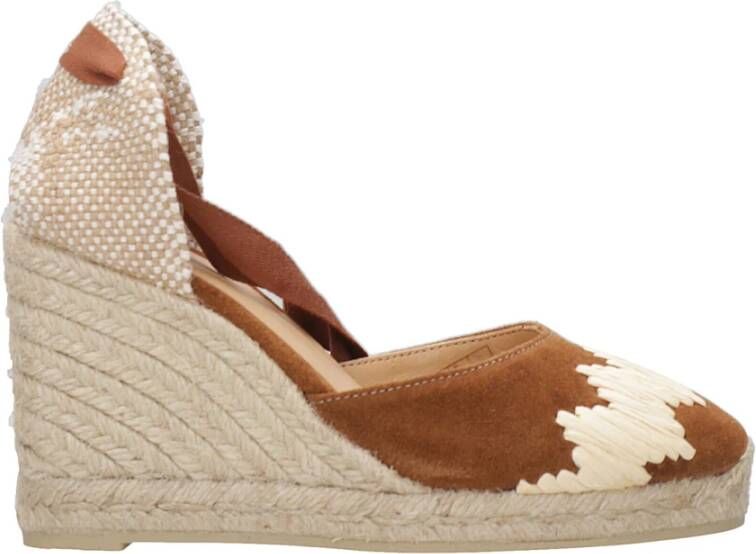 Castañer Cande katoenen espadrilles met striksluiting en 9 cm sleehak. Brown Dames