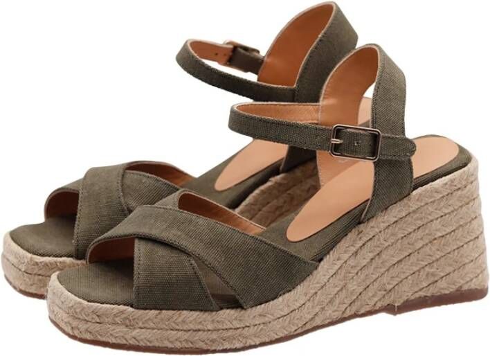 Castañer Canvas Sleehak Espadrilles Olijf Peep-Toe Green Dames