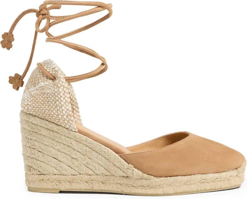 Castañer Beige Sandalen met Gevlochten Raffia Sleehak Beige Dames