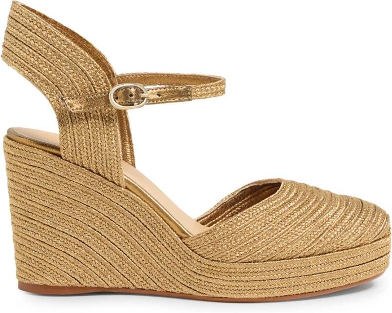 Castañer Carolyn espadrilles met metallic vlechtwerk enkelband met zijdelingse metalen gesp en 9 cm sleehak. Yellow Dames