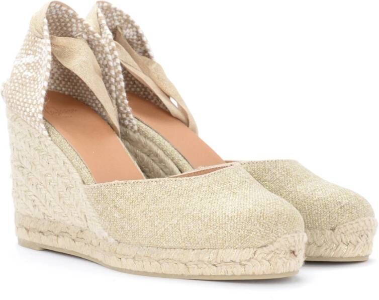 Castañer Canvas en Beige Sleehak Sandaal met Gouden Inzetstukken Yellow Dames