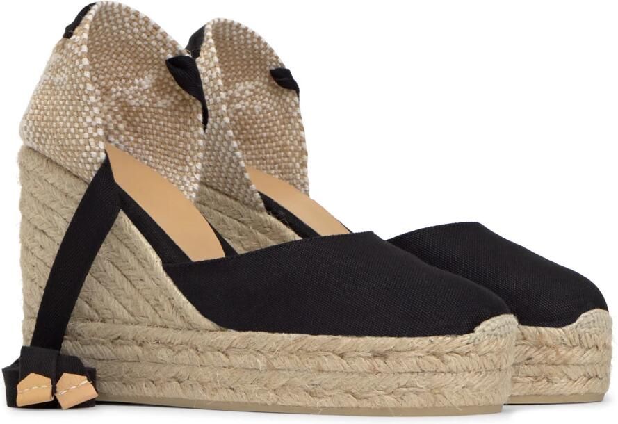Castañer Carina katoenen espadrilles met striksluiting dubbele zool en 9 cm sleehak. - Foto 15