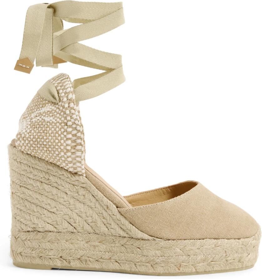Castañer Carina -katoenen espadrilles met gewassen afwerking striksluiting dubbele platform en 9 cm sleehak.