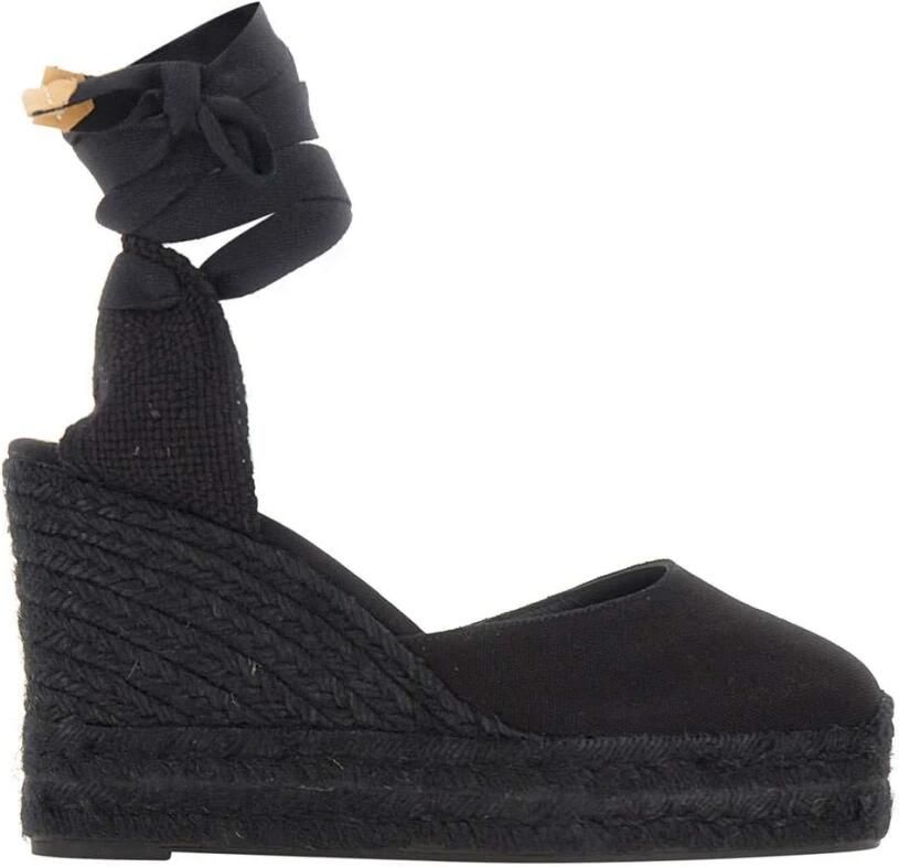 Castañer Carina -katoenen espadrilles met striksluiting en 11 cm sleehak. Black Dames - Foto 2