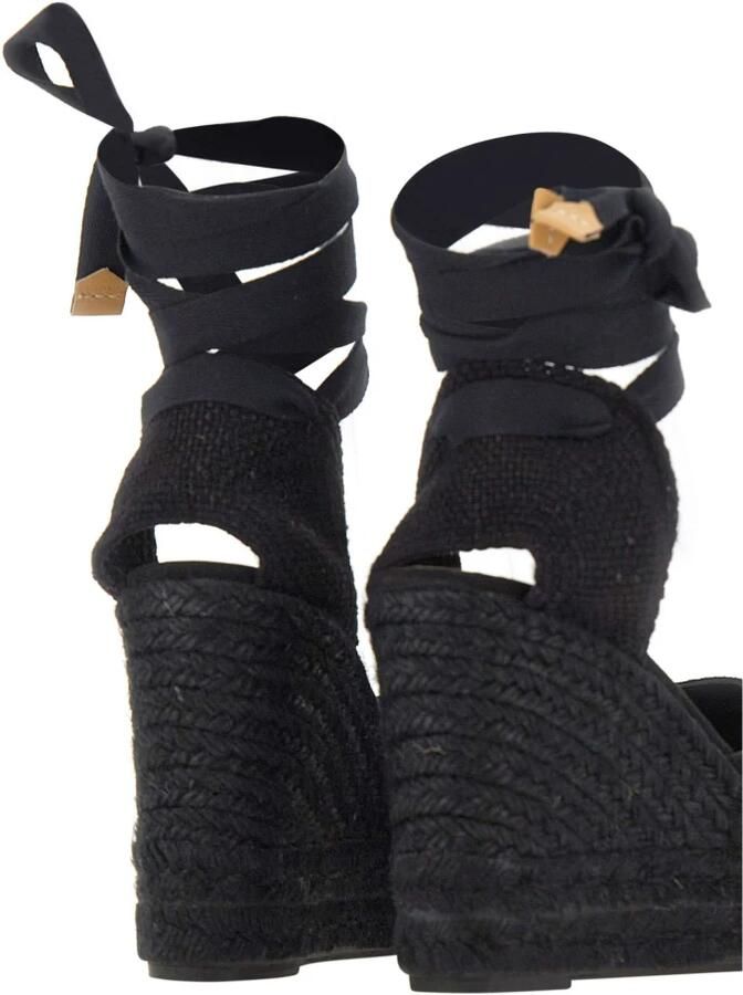 Castañer Carina -katoenen espadrilles met striksluiting en 11 cm sleehak. Black Dames - Foto 4