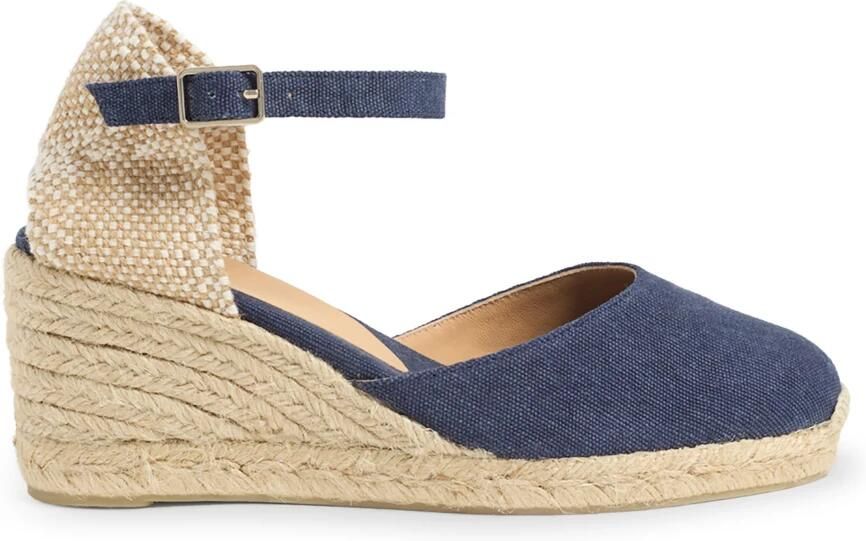 Castañer Carol gewassen katoenen espadrilles met enkelbandje met zijdelingse metalen gesp en 7 cm sleehak.