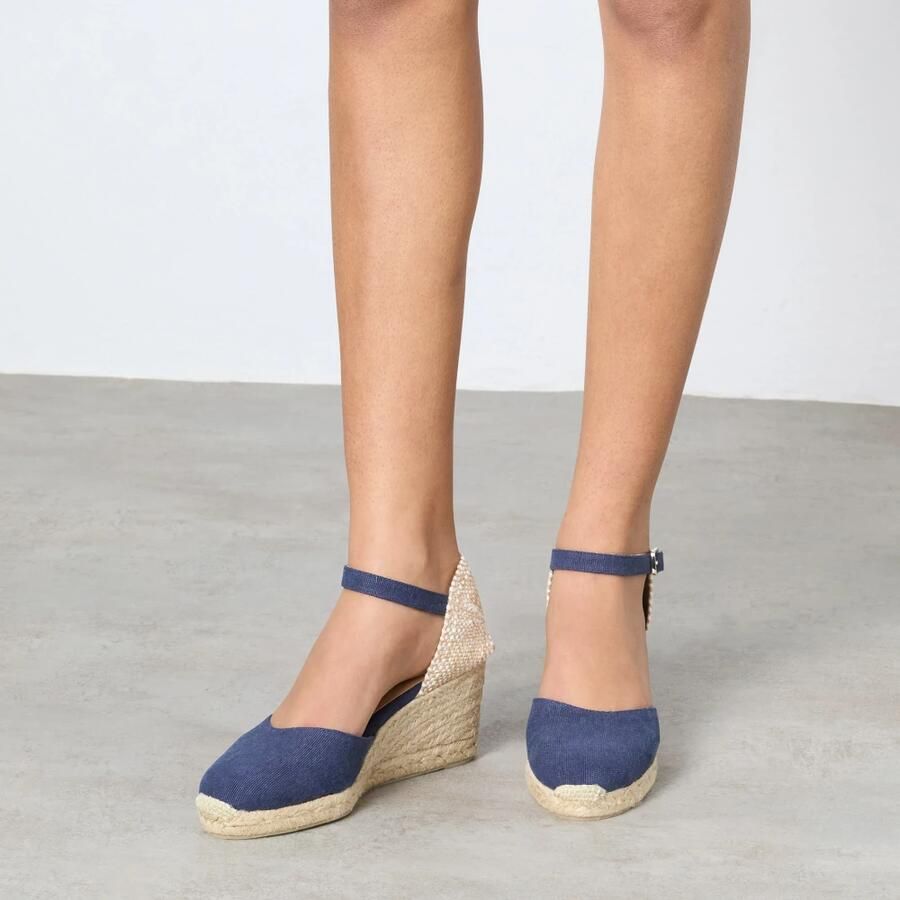 Castañer Carol gewassen katoenen espadrilles met enkelbandje met zijdelingse metalen gesp en 7 cm sleehak. - Foto 2