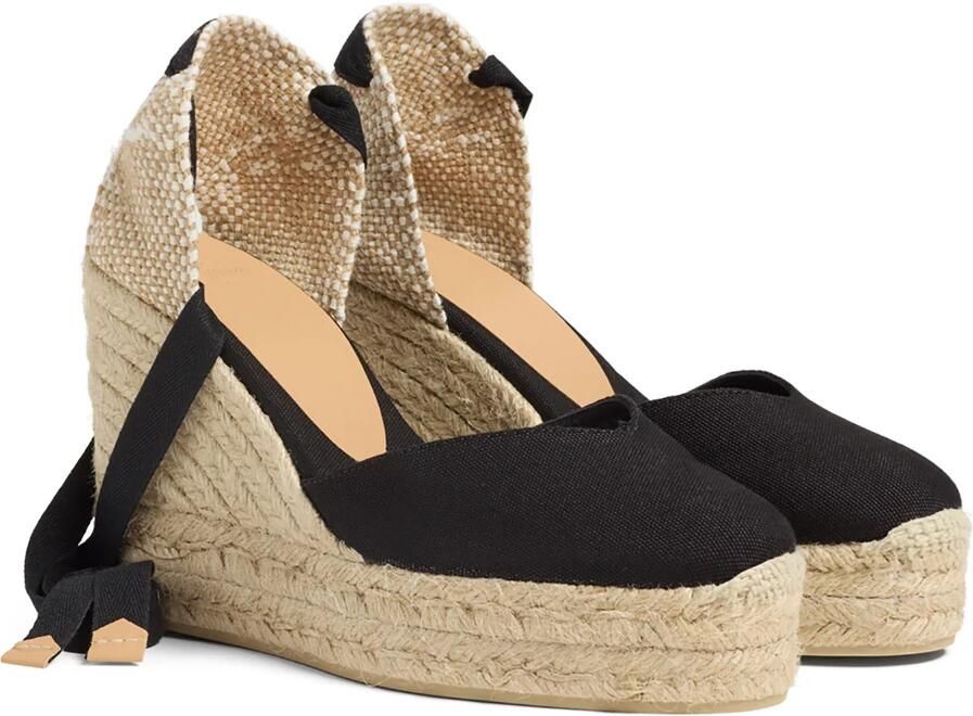 Castañer Chiara -katoenen espadrilles met striksluiting en 11 cm sleehak met dubbele plateau.