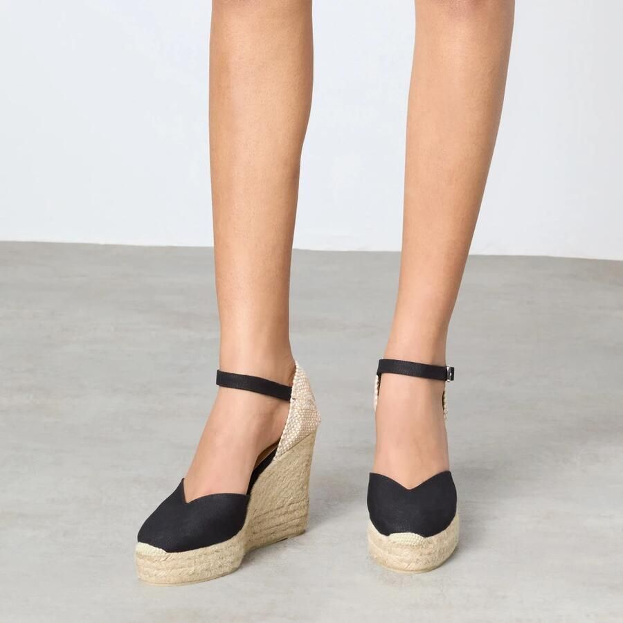 Castañer Chiarita katoenen espadrilles met enkelbandje met zijdelingse metalen gesp en dubbele platform met 9 cm sleehak. - Foto 2