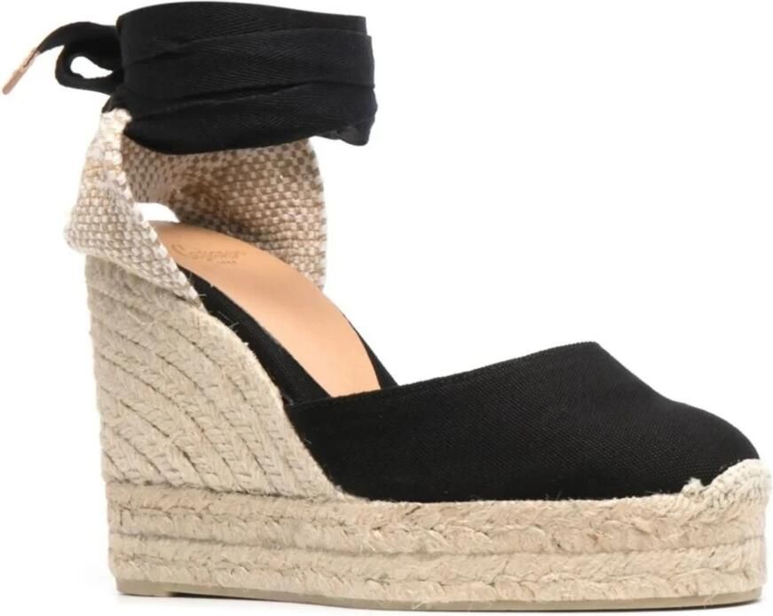 Castañer Carina katoenen espadrilles met striksluiting dubbele zool en 9 cm sleehak. - Foto 14