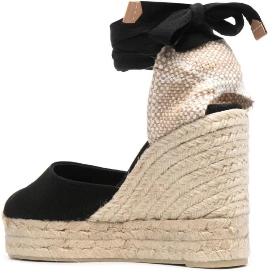 Castañer Carina katoenen espadrilles met striksluiting dubbele zool en 9 cm sleehak. - Foto 11