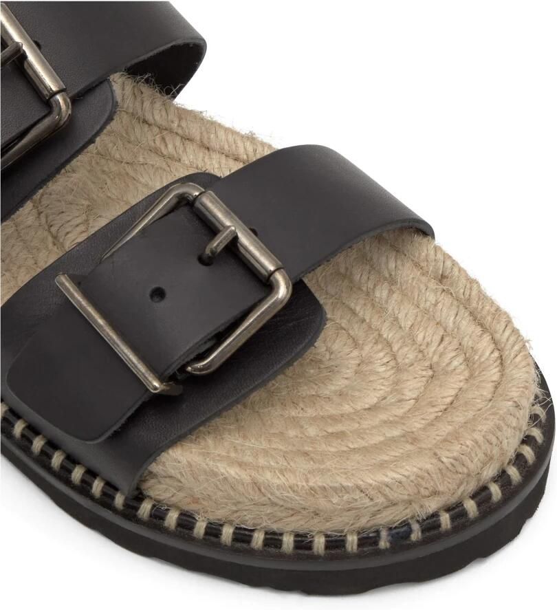 Castañer Zwarte Sandalen met Dubbele Gesp Raffia Zool