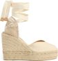 Castañer Chiara biologisch katoenen espadrilles met striksluiting en 11 cm sleehak met dubbele platform. Beige Dames - Thumbnail 16
