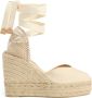 Castañer Chiara biologisch katoenen espadrilles met striksluiting en 11 cm sleehak met dubbele platform. Beige Dames - Thumbnail 7