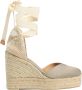 Castañer Chiara sateen espadrilles met striksluiting en 11 cm sleehak met dubbele platform. Beige Dames - Thumbnail 1