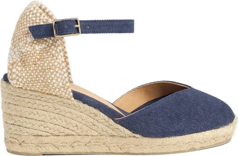 Castañer Chiarita gewassen katoenen espadrilles met enkelbandje met zij metalen gesp en 7 cm sleehak.