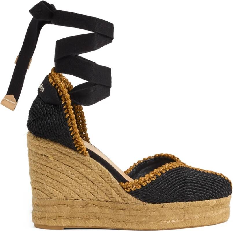 Castañer Coeur espadrilles met onze iconische stiksels op de hielkap 11 cm sleehak en dubbele platform.