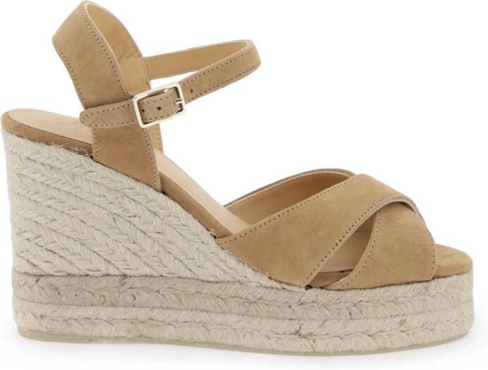 Castañer Beige Sleehak Sandalen met Kruisbanden Beige Dames