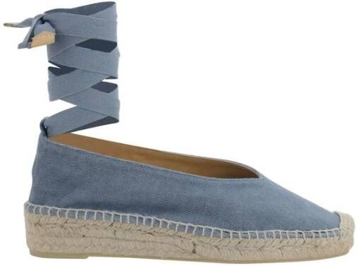 Castañer Gea gewassen katoenen espadrilles met striksluiting en 2 cm hak. Blue Dames